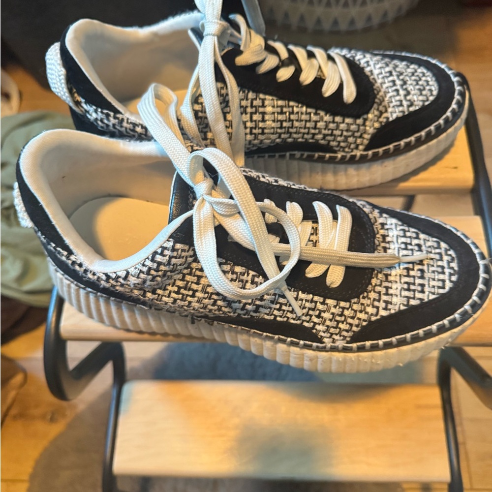Black & White Woven Platform Sneakers